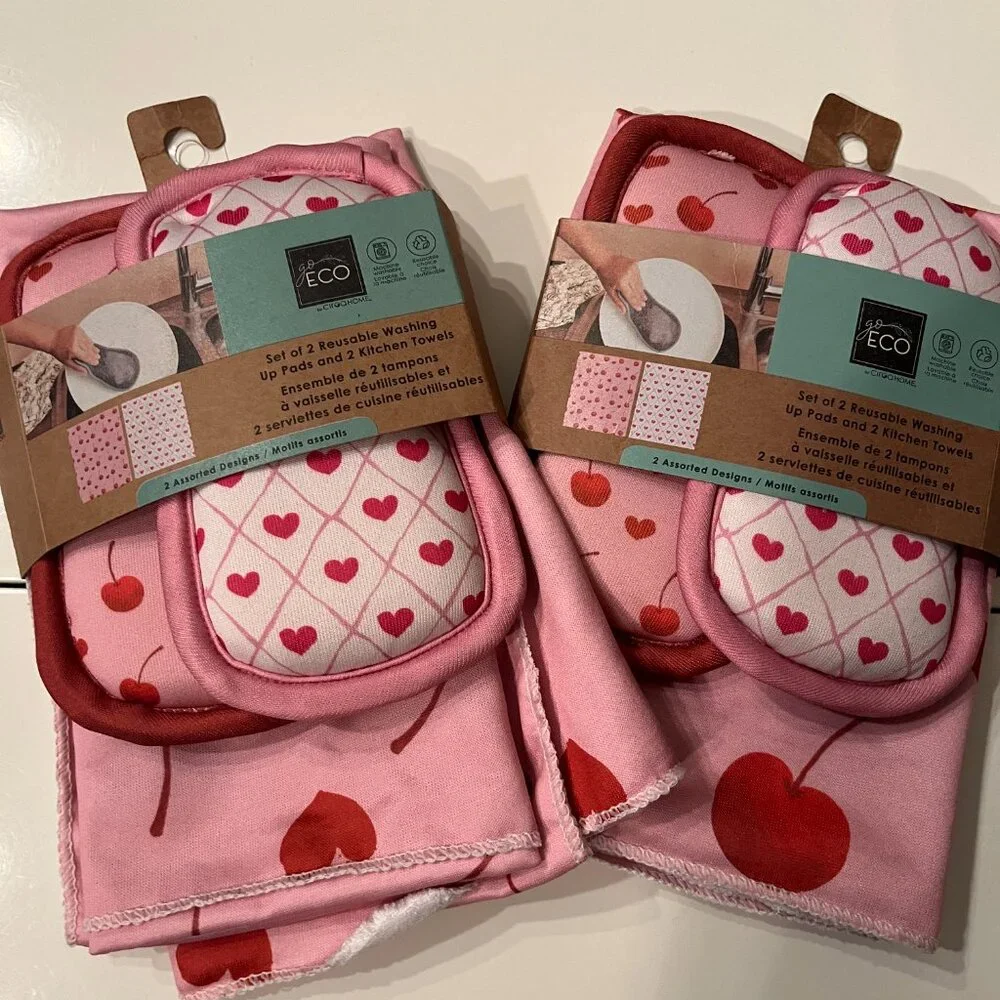 Ciroa Home Heart  Kitchen Towels‎ &  Reusable Washing Pads (2 Sets - New)